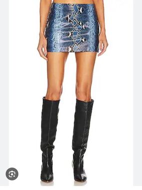 Camila Coelho Moreau Blue Snake-Print Mini Skirt - size L